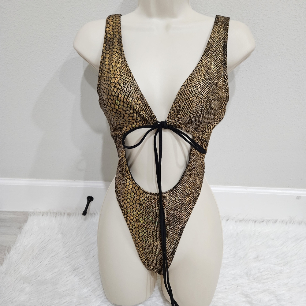 Gold Snakeskin One Piece Swimsuit